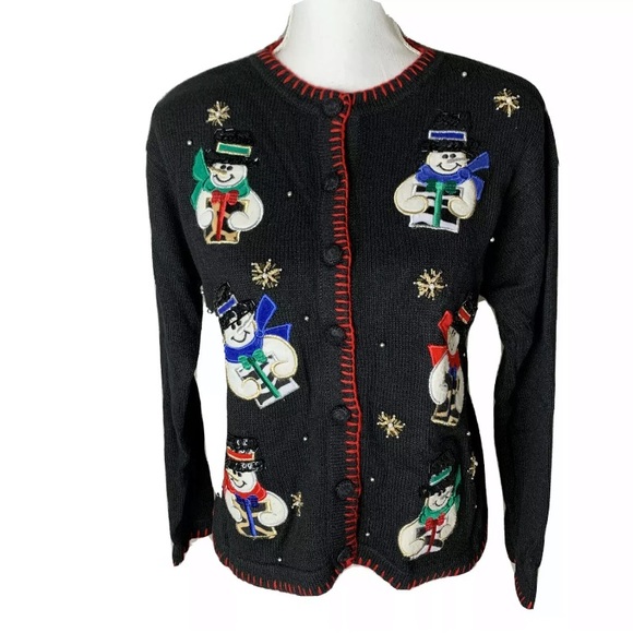 Ugly Christmas Sweater Snowman Cardigan PM - Picture 1 of 10